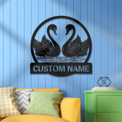 Personalised Swan Couple LED Light Sign - Custom Metal Wall Art Gift