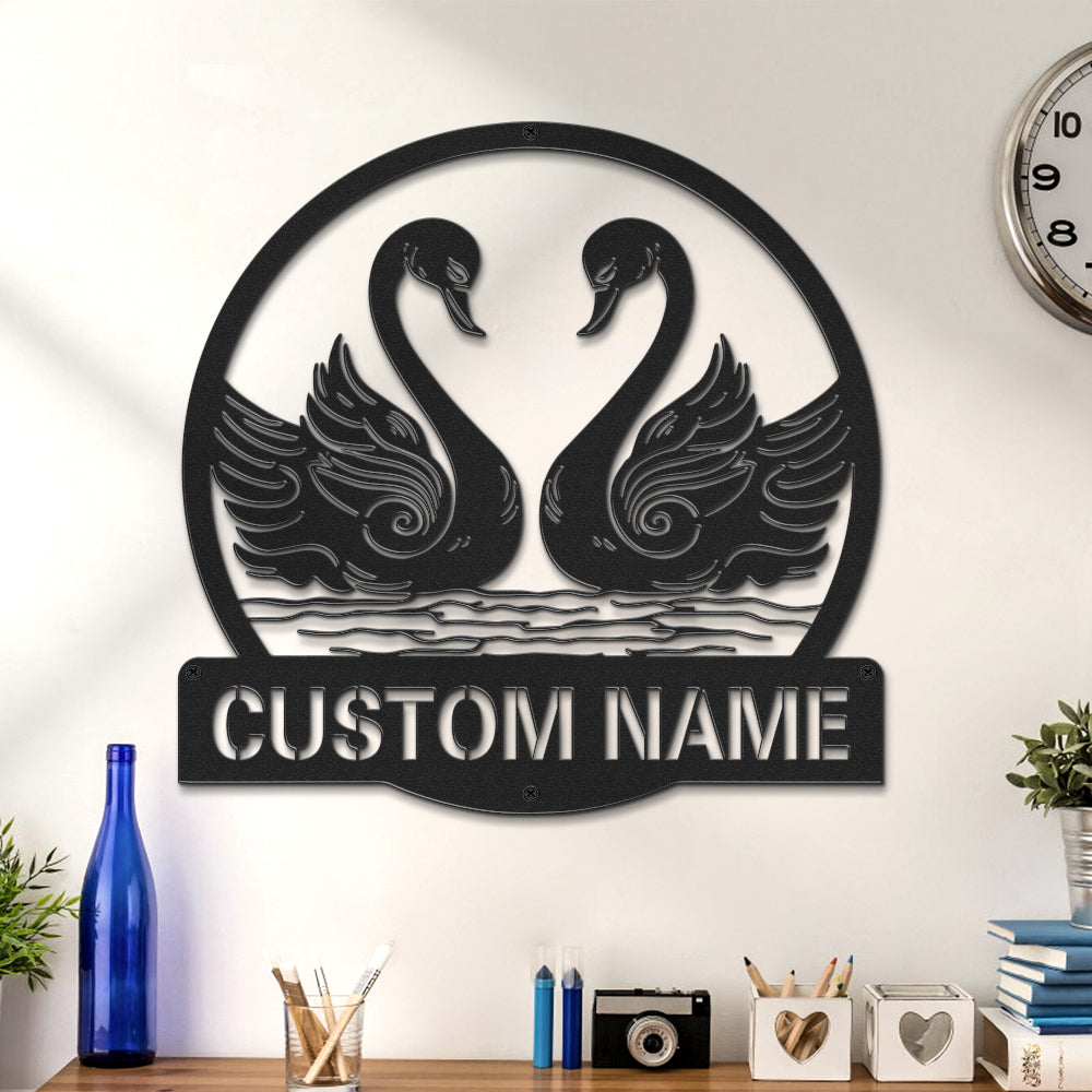 Personalised Swan Couple LED Light Sign - Custom Metal Wall Art Gift