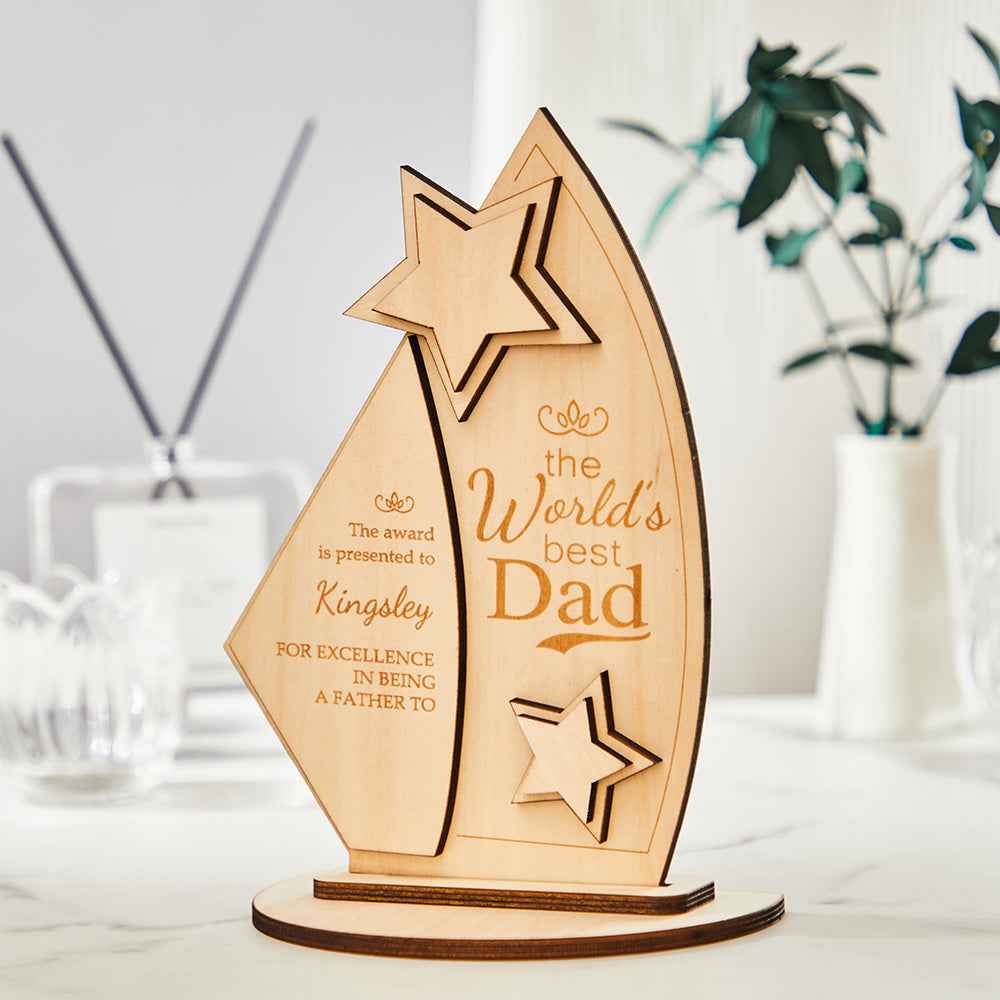 Custom Engraved Trophy The World's Best Dad Wooden Plaque Father's Day Meaningful Gifts