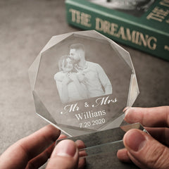 Personalised Photo Engraved Crystal Glass Ornament – Custom Father's Day & Anniversary Gift