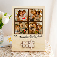 Personalised Wooden Photo Puzzle Sign - Custom Family Gift for Mum