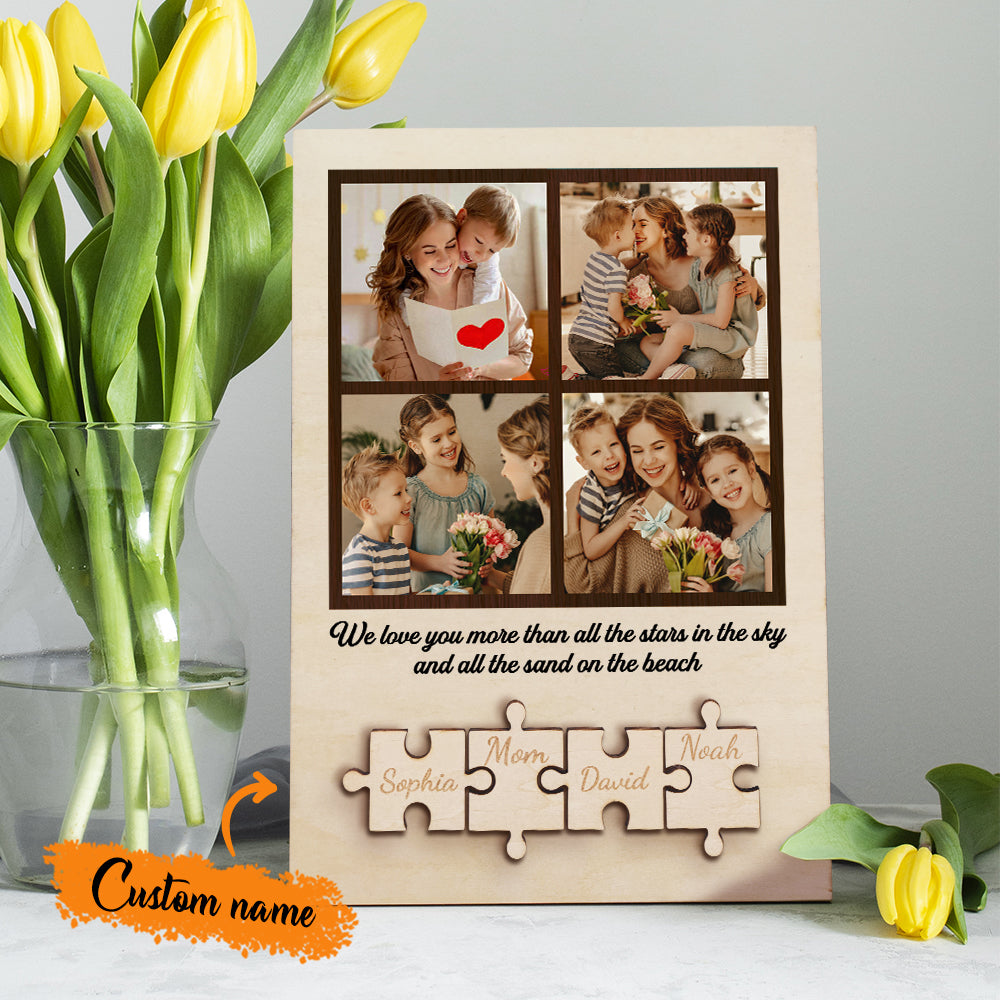 Personalised Wooden Photo Puzzle Sign - Custom Family Gift for Mum
