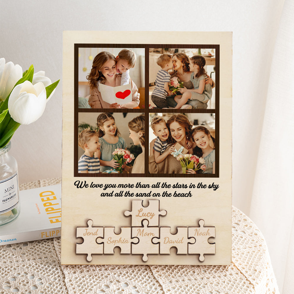 Personalised Wooden Photo Puzzle Sign - Custom Family Gift for Mum