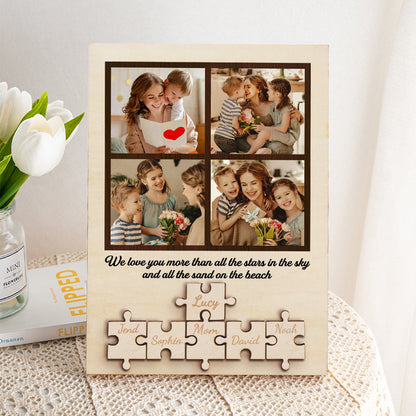 Personalised Wooden Photo Puzzle Sign - Custom Family Gift for Mum