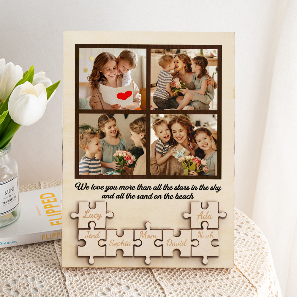 Personalised Wooden Photo Puzzle Sign - Custom Family Gift for Mum