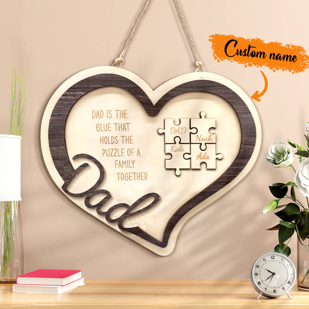 Personalised Wooden Heart Puzzle Sign - Unique Father's Day Gift for Dad