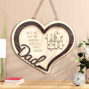 Personalized Wooden Heart Puzzle Sign Father's Day Gift for Dad