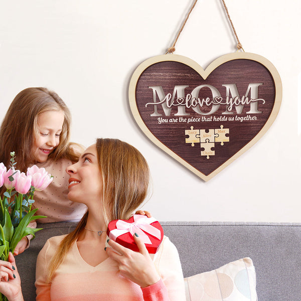 Personalised Mum Heart Puzzle Plaque - You Are the Piece That Holds Us Together - Custom Mother's Day Gift UK