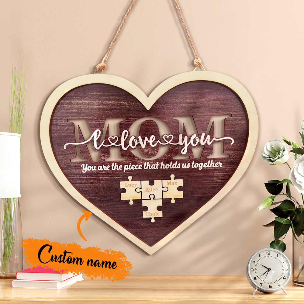 Personalised Mum Heart Puzzle Plaque - You Are the Piece That Holds Us Together - Custom Mother's Day Gift UK