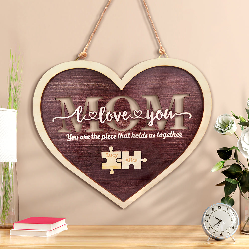 Personalised Mum Heart Puzzle Plaque - You Are the Piece That Holds Us Together - Custom Mother's Day Gift UK