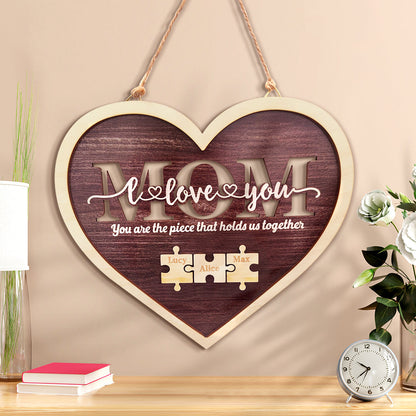 Personalised Mum Heart Puzzle Plaque - You Are the Piece That Holds Us Together - Custom Mother's Day Gift UK