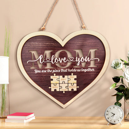 Personalised Mum Heart Puzzle Plaque - You Are the Piece That Holds Us Together - Custom Mother's Day Gift UK