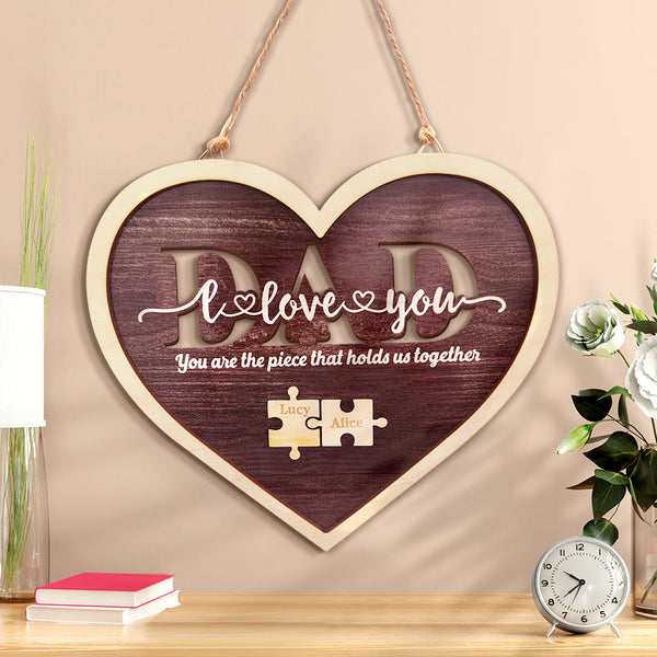 Personalised Dad Heart Puzzle Plaque - You Are The Piece That Holds Us Together - Father's Day Gift