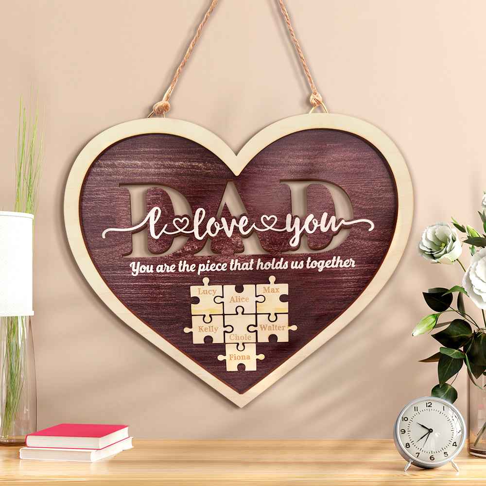 Personalized Dad Heart Puzzle Plaque You Are the Piece That Holds Us Together Father's Day Gift