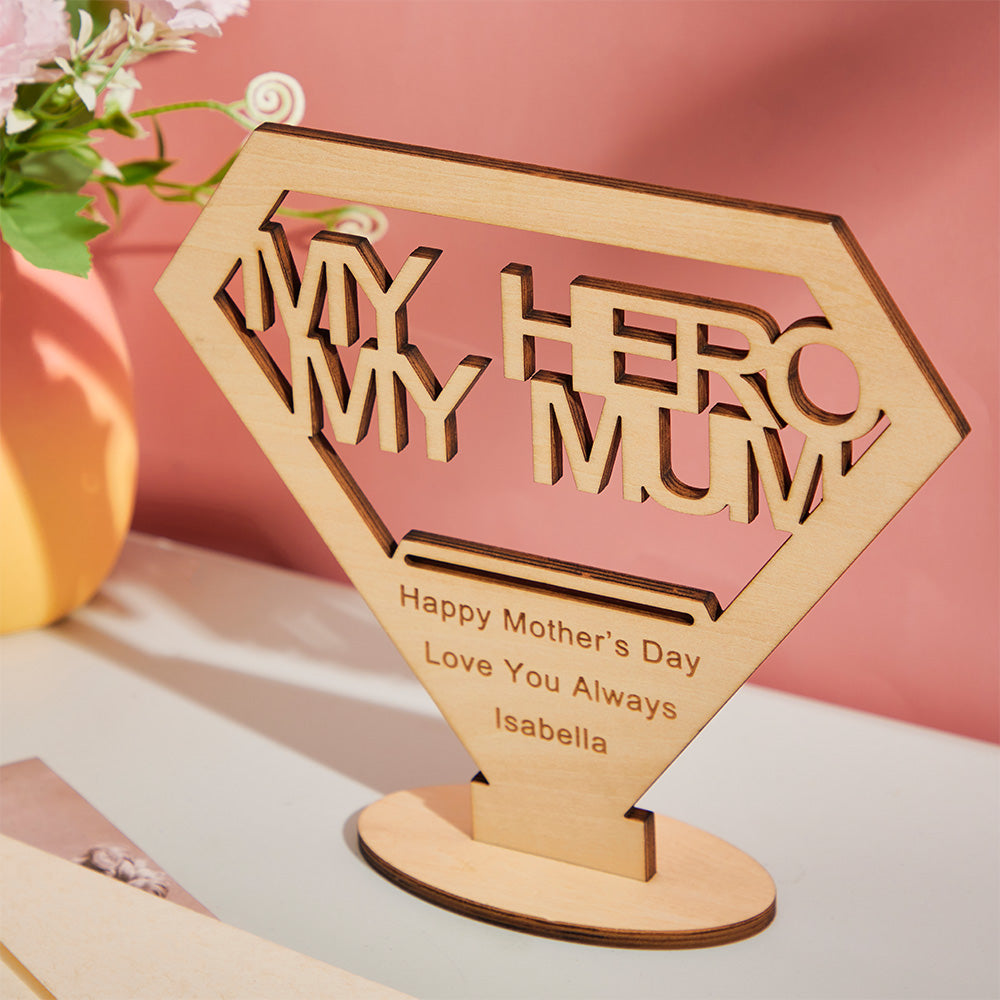 Personalised Diamond Wooden Ornament - Engraved Gift for Mum