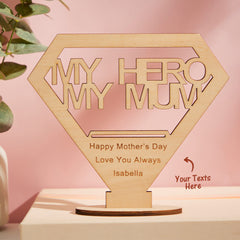 Personalised Diamond Wooden Ornament - Engraved Gift for Mum