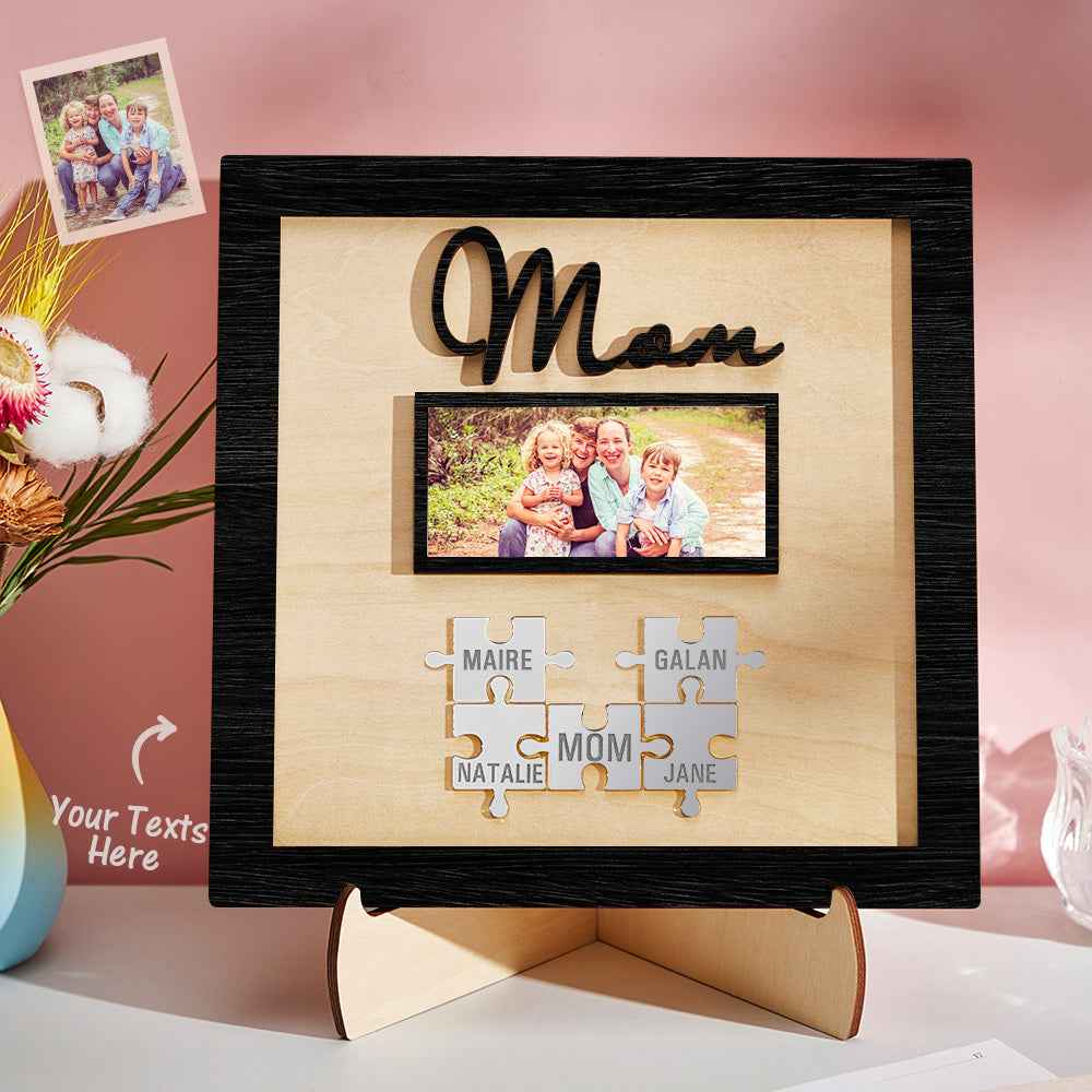 Custom Photo Engraved Ornament Mother's Day Puzzle Wooden Commemorate Gifts