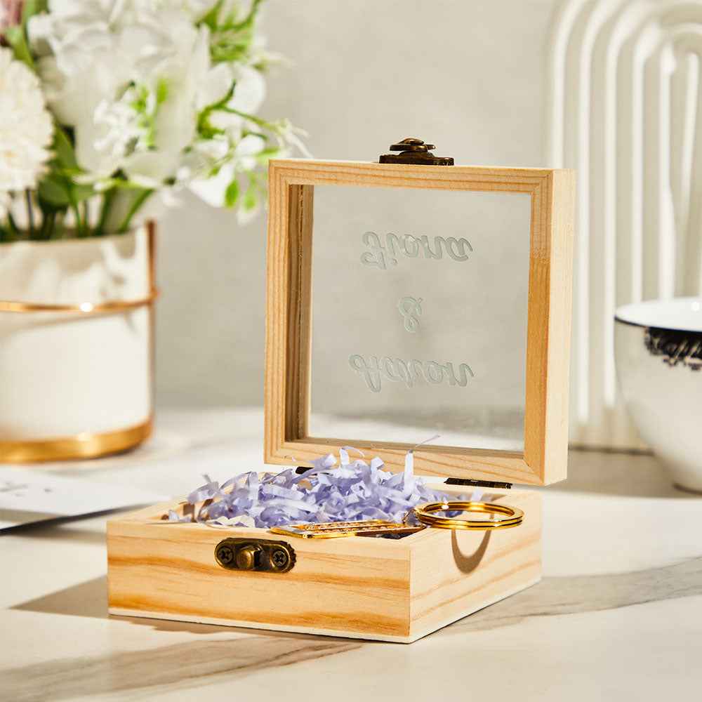 Personalized Transparent Glass Wooden Box With Text Creative Storage Gift Box