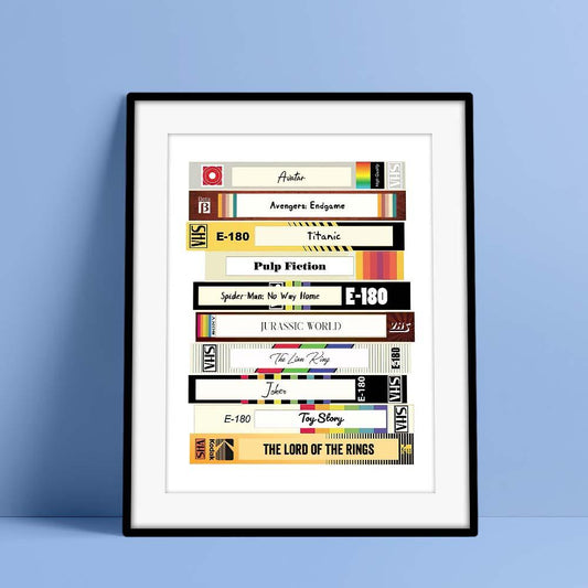 Personalisation proof and close-up showing custom text and film title on VHS-style print — ordering and proof approval for personalised movie poster