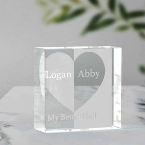 Custom 2D Crystal Engraved Better Half Glass Block Gifts For Couples
