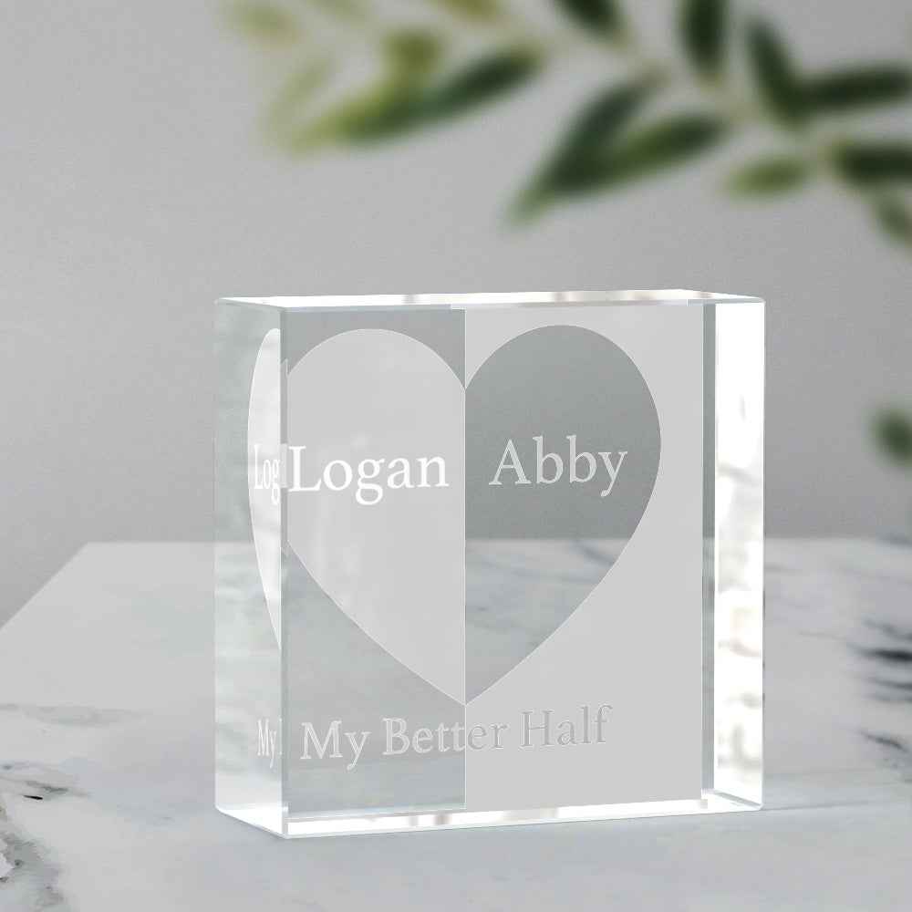 Custom 2D Crystal Engraved Better Half Glass Block Gifts For Couples