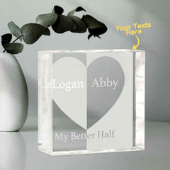 Custom 2D Crystal Engraved Better Half Glass Block Gifts For Couples