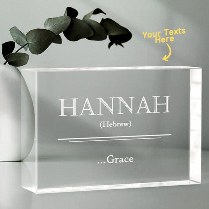 LED-illuminated personalised crystal block displayed as an engraved photo keepsake or memorial gift — USB-powered LED light base highlights internal engraving