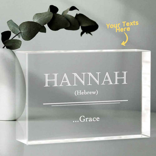 Custom 2D Crystal Engraved Name Meaning Glass Block Newborn Gifts