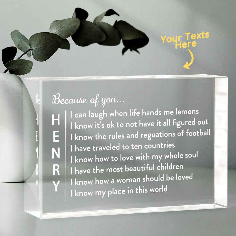 Engraved 2D Crystal Personalized Memorial Vertical Name Glass Block Romantic Gifts