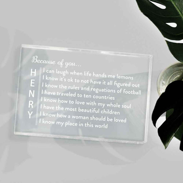 Engraved 2D Crystal Personalized Memorial Vertical Name Glass Block Romantic Gifts