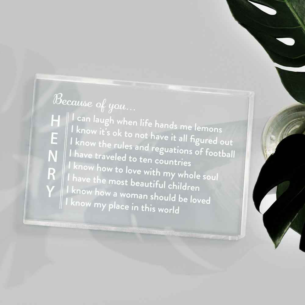 Engraved 2D Crystal Personalized Memorial Vertical Name Glass Block Romantic Gifts