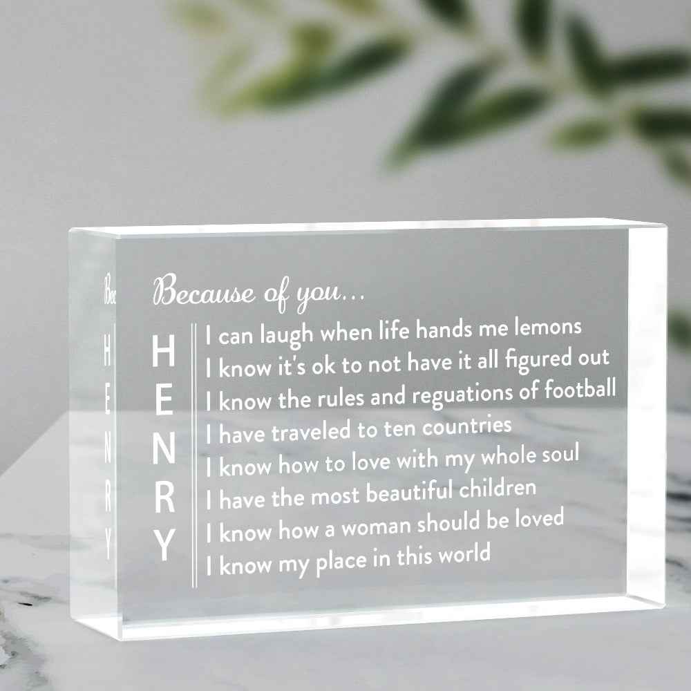 Engraved 2D Crystal Personalized Memorial Vertical Name Glass Block Romantic Gifts