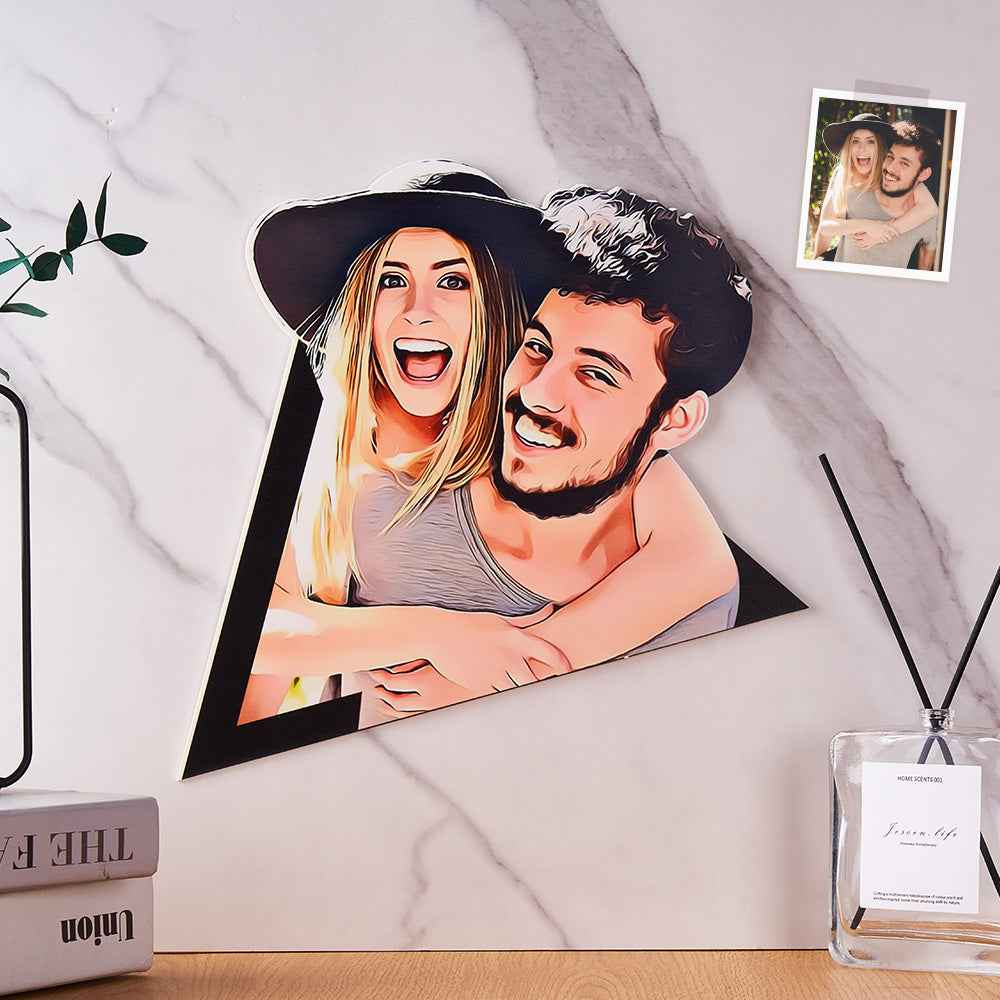 Custom Photo Wall Art Cartoon Couple Wooden Decoration Gifts