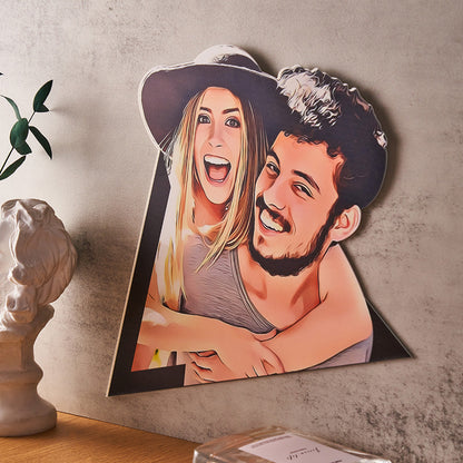 Personalised Cartoon Couple Wall Art - Custom Wooden Photo Gift