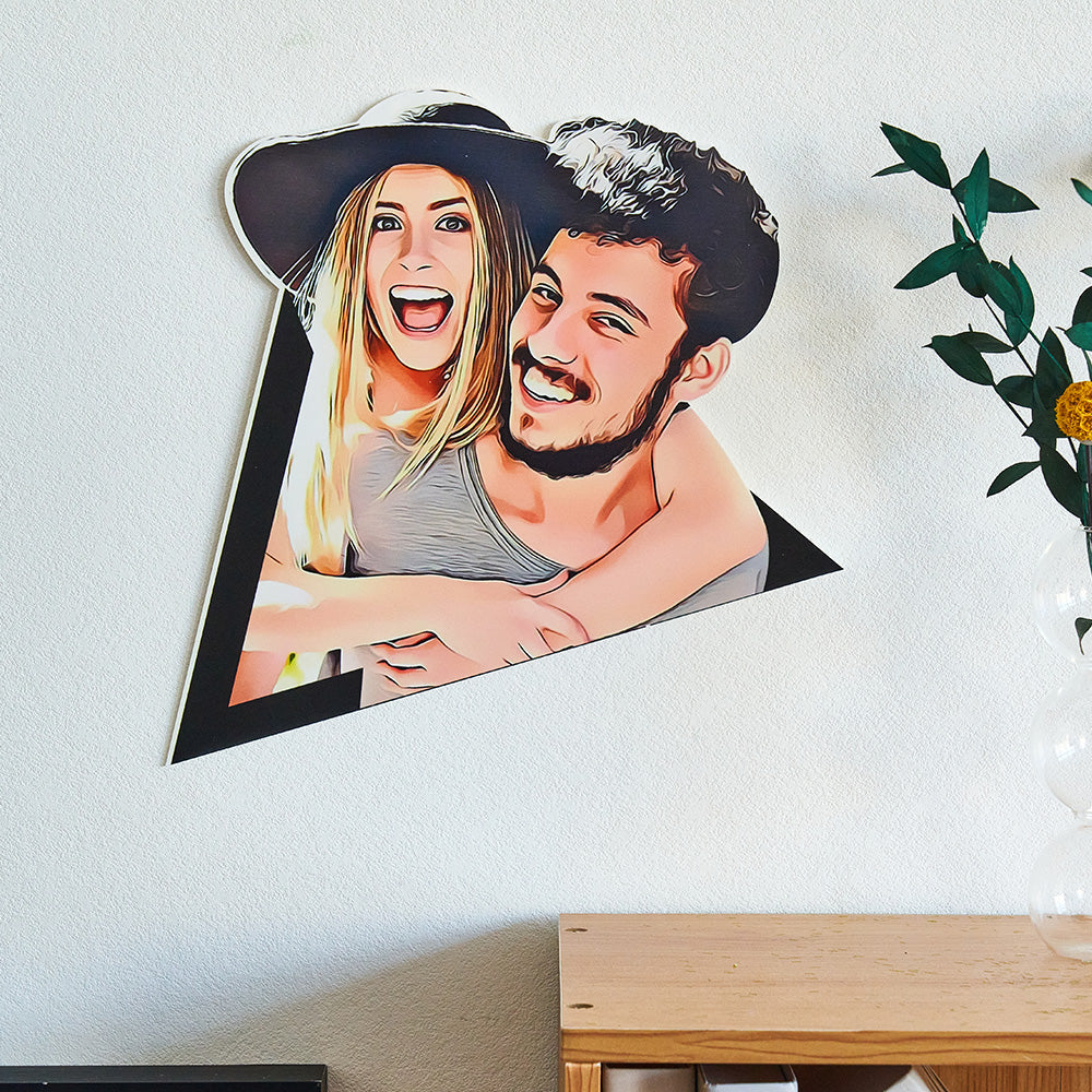 Personalised Cartoon Couple Wall Art - Custom Wooden Photo Gift