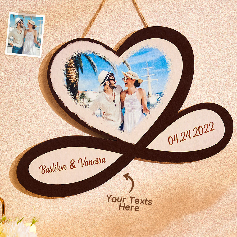 Personalised Infinity Heart Photo Engraved Wooden Pendant | Unique Couple's Gift