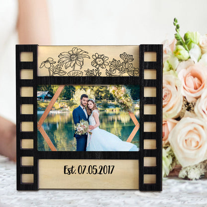 Personalised Engraved Wedding Photo Frame - Custom Film Sign Gift for Couples
