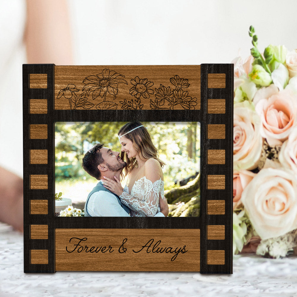 Personalised Engraved Wedding Photo Frame - Custom Film Sign Gift for Couples