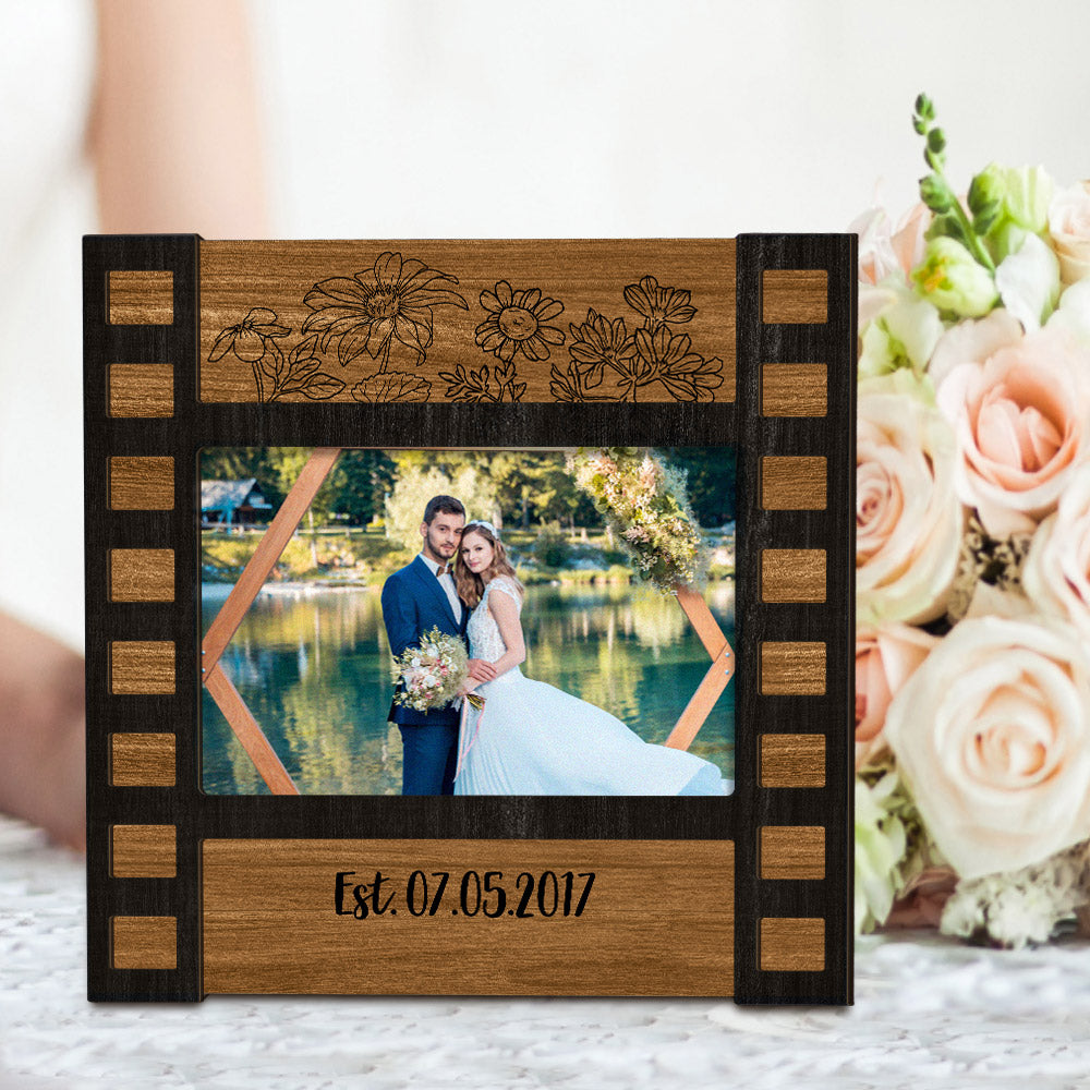 Personalised Engraved Wedding Photo Frame - Custom Film Sign Gift for Couples