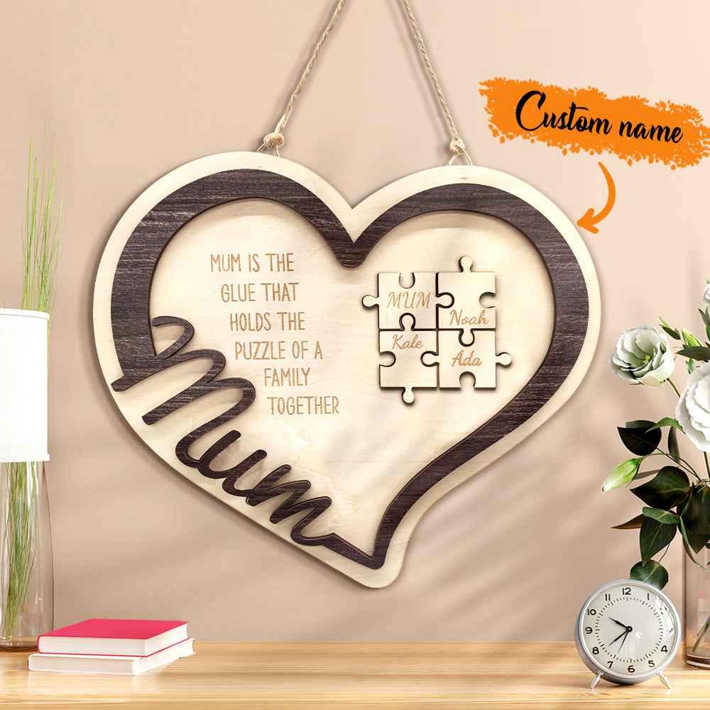 Personalised Wooden Heart Puzzle Sign Mother's Day Gift for Mum