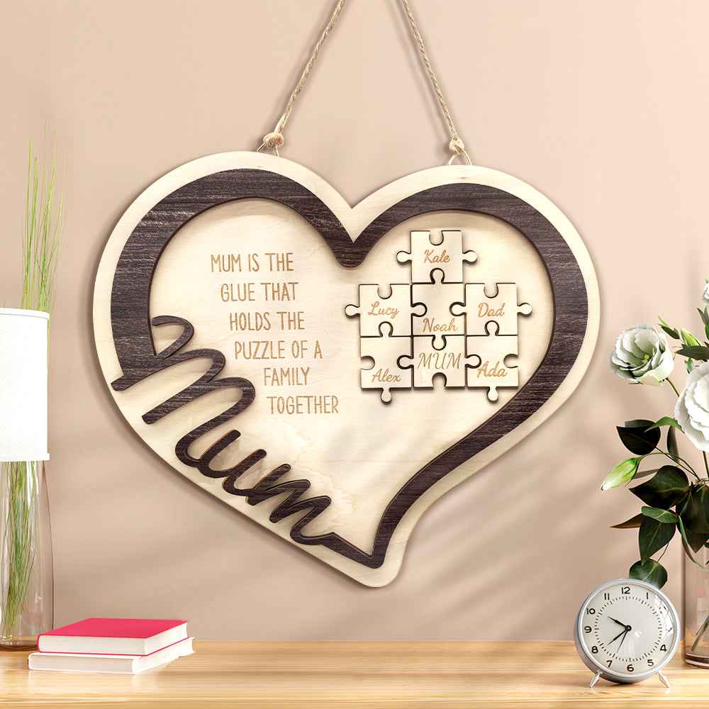 Personalised Wooden Heart Puzzle Sign Mother's Day Gift for Mum