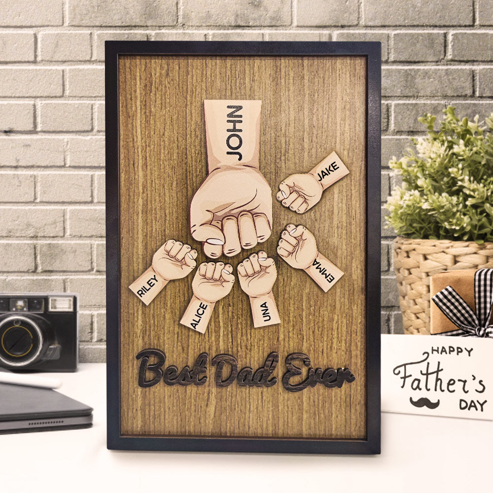 Personalised Father's Day Fist Bump Sign with Name - Wooden Plaque Gift for Dad