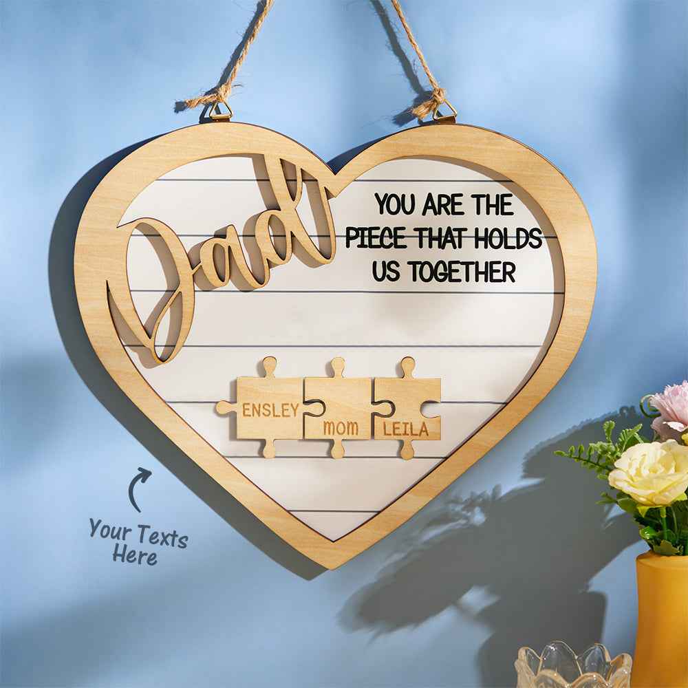 Custom Engraved Ornament Heart Shape Puzzle Pieces Gifts for Dad