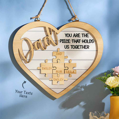 Custom Engraved Ornament Heart Shape Puzzle Pieces Gifts for Dad