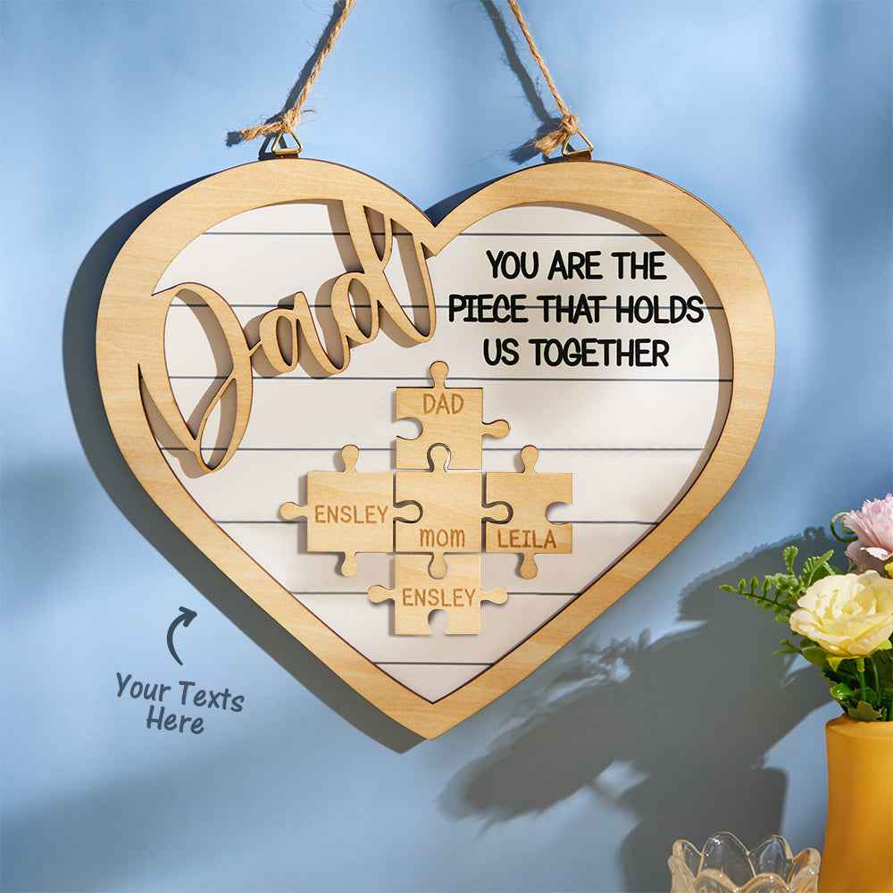 Custom Engraved Ornament Heart Shape Puzzle Pieces Gifts for Dad