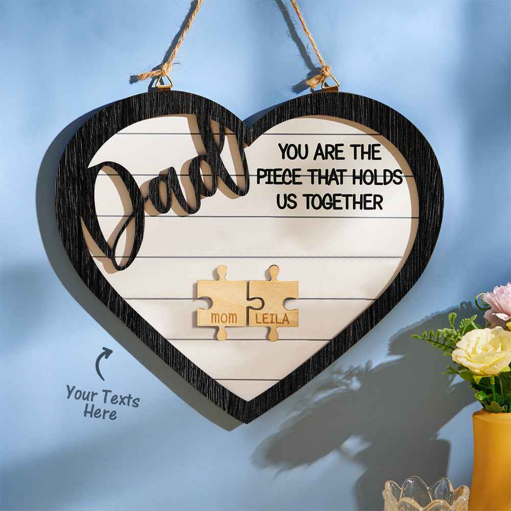 Custom Engraved Ornament Heart Shape Puzzle Pieces Gifts for Dad