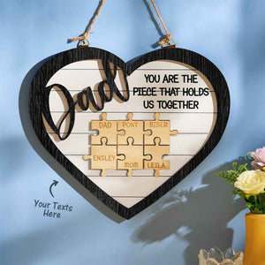 Custom Engraved Ornament Heart Shape Puzzle Pieces Gifts for Dad