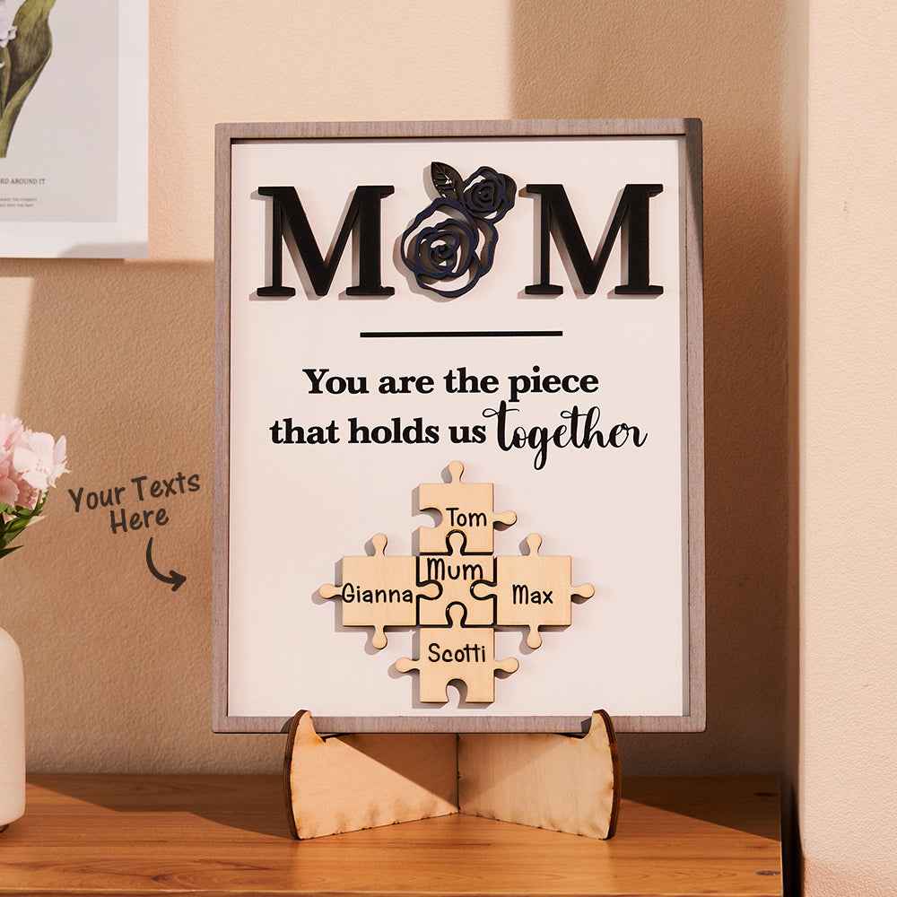 Custom Engraved Puzzle Ornament Rose Design Commemorate Gifts for Mom