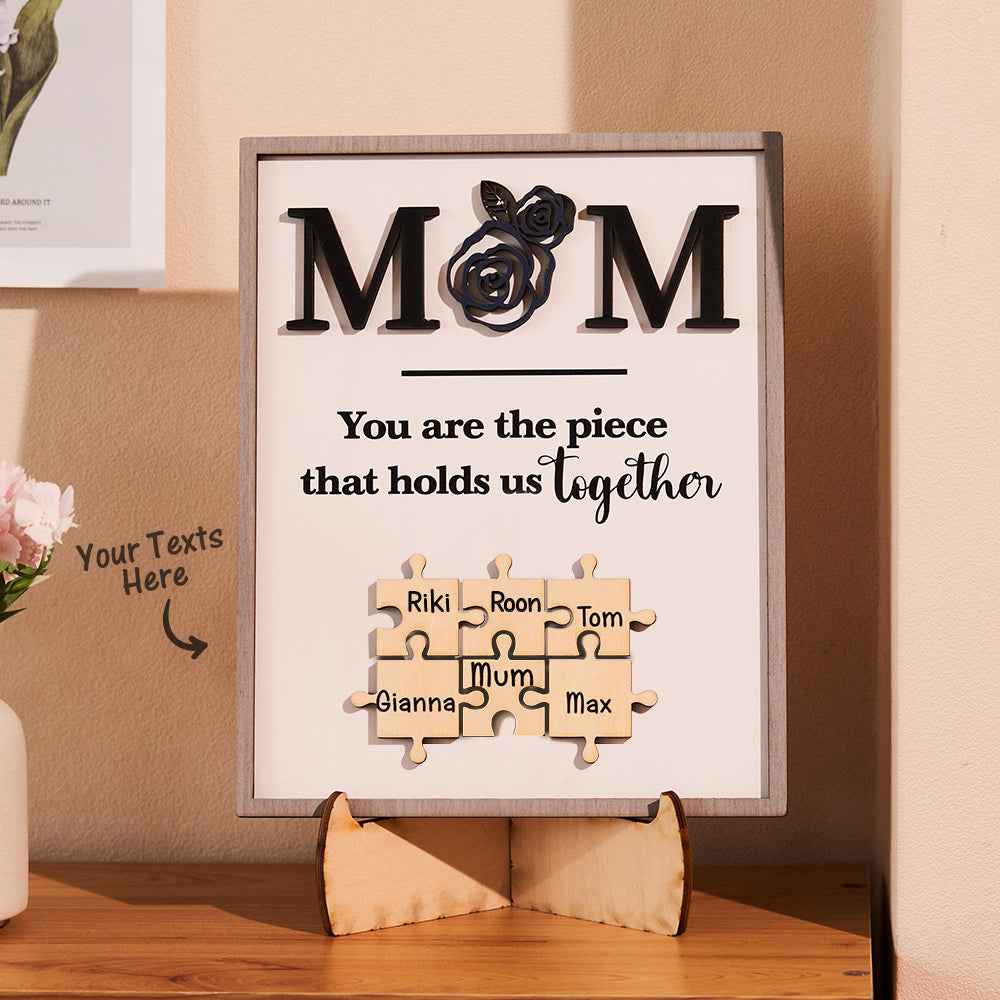 Custom Engraved Puzzle Ornament Rose Design Commemorate Gifts for Mom