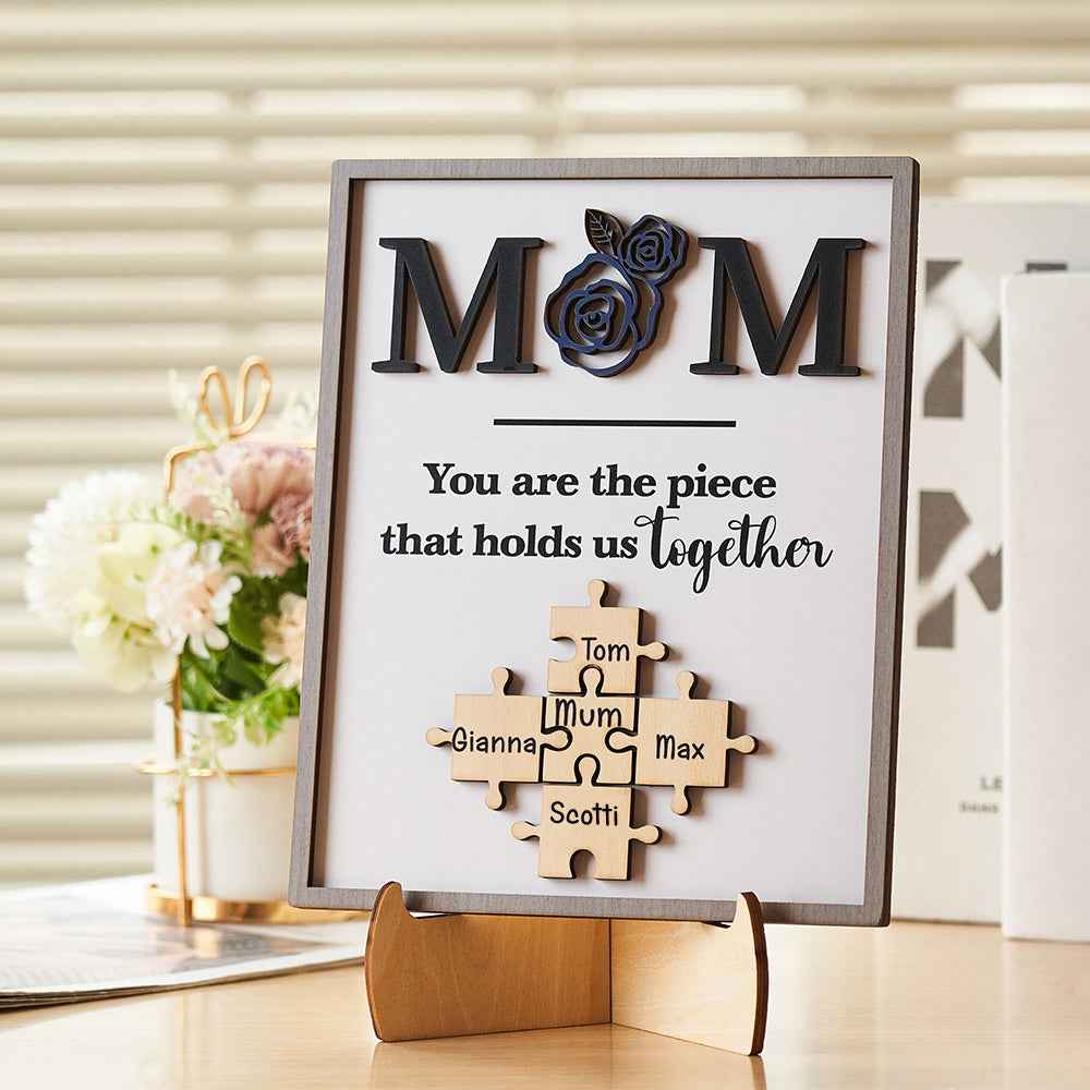 Custom Engraved Puzzle Ornament Rose Design Commemorate Gifts for Mom